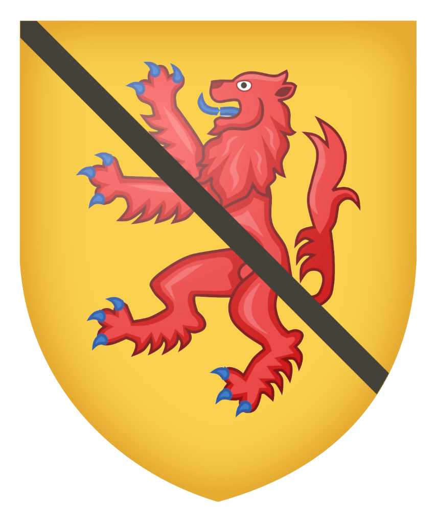 Fairlie of braid - Or, a lion rampant Gules langued Argent debruised by a riband Sable